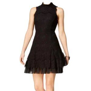Betsy & Adam Black Lace High-Neck Women's Size 6 Sheath Dress
